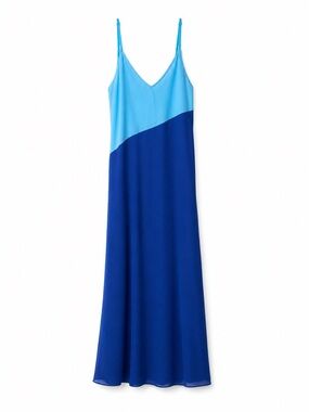 Two-Tone Blue Slip Dress Sheer or swim cover slit on the side adjustable straps